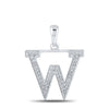 10kt White Gold Womens Round Diamond Initial W Letter Pendant 1/12 Cttw