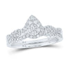 10kt White Gold Round Diamond Teardrop Bridal Wedding Ring Band Set 1/2 Cttw