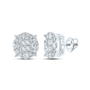 14kt White Gold Womens Princess Diamond Cluster Earrings 2 Cttw