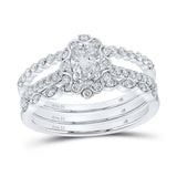 14kt White Gold Oval Diamond 3-Piece Bridal Wedding Ring Band Set 1 Cttw