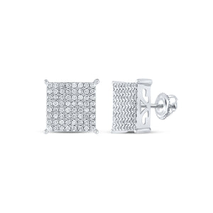 10kt White Gold Womens Round Diamond Square Earrings 1 Cttw