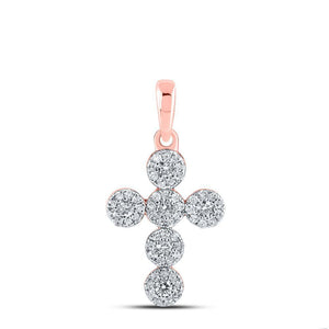 10kt Rose Gold Womens Round Diamond Cross Pendant 1/4 Cttw