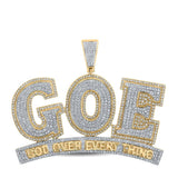 10kt Yellow Gold Mens Round Diamond God Over Everything Phrase Charm Pendant 2-1/3 Cttw