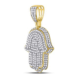 10kt Yellow Gold Mens Round Diamond Hamsa Charm Pendant 1-1/4 Cttw