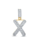 10kt Yellow Gold Mens Baguette Diamond X Initial Letter Pendant 3/8 Cttw