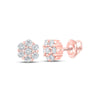 10kt Rose Gold Round Diamond Flower Cluster Earrings 1/4 Cttw