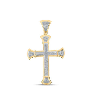 10kt Yellow Gold Mens Round Diamond Cross Charm Pendant 1/2 Cttw