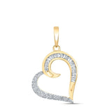 10kt Yellow Gold Womens Baguette Diamond Heart Pendant 1/6 Cttw