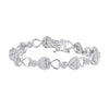 14kt White Gold Womens Baguette Diamond Heart Link Bracelet 1-3/4 Cttw