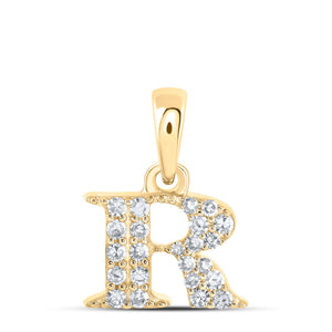 10kt Yellow Gold Womens Round Diamond R Initial Letter Pendant 1/10 Cttw