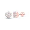 10kt Rose Gold Round Diamond Flower Cluster Earrings 1/2 Cttw