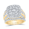 14kt Yellow Gold Round Diamond Square Cluster Bridal Wedding Ring Band Set 4 Cttw