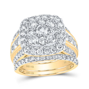 14kt Yellow Gold Round Diamond Square Cluster Bridal Wedding Ring Band Set 4 Cttw
