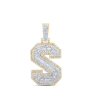 10kt Yellow Gold Mens Round Diamond S Initial Letter Charm Pendant 3/4 Cttw