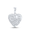 10kt White Gold Womens Round Diamond Heart Pendant 1/6 Cttw