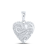 10kt White Gold Womens Round Diamond Heart Pendant 1/6 Cttw