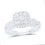 10kt White Gold Round Diamond Square Cluster Bridal Wedding Ring Band Set 1 Cttw