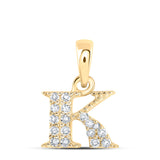 10kt Yellow Gold Womens Round Diamond K Initial Letter Pendant 1/12 Cttw