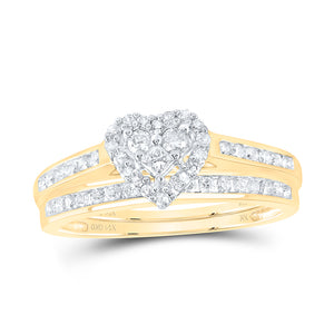 14kt Yellow Gold Diamond Heart Bridal Wedding Ring Band Set 1/2 Cttw