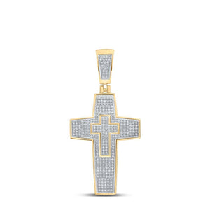 10kt Yellow Gold Mens Round Diamond Cross Charm Pendant 3/4 Cttw