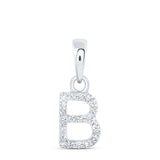 10kt White Gold Womens Round Diamond B Initial Letter Pendant 1/20 Cttw