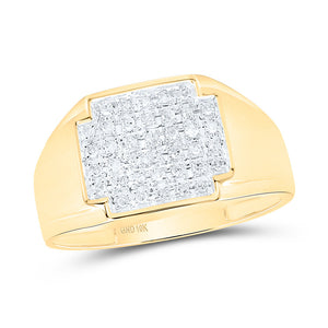 10kt Yellow Gold Mens Round Diamond Square Cluster Ring 1/4 Cttw