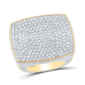 14kt Yellow Gold Mens Round Diamond Rectangle Pave Statement Ring 14 Cttw