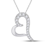 10kt White Gold Womens Round Diamond Heart Pendant 1/12 Cttw