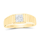 10kt Yellow Gold Mens Princess Diamond Ribbed Shank Band Ring 1/2 Cttw