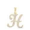 10kt Yellow Gold Womens Round Diamond H Initial Letter Pendant 1/5 Cttw