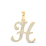 10kt Yellow Gold Womens Round Diamond H Initial Letter Pendant 1/5 Cttw