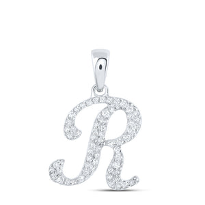 10kt White Gold Womens Round Diamond R Initial Letter Pendant 1/6 Cttw