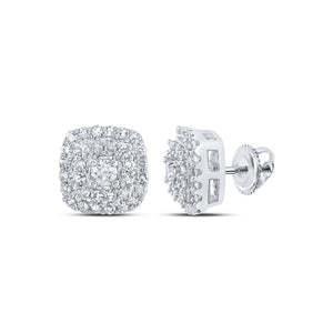 10kt White Gold Womens Round Diamond Square Earrings 1/3 Cttw