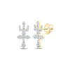 10kt Yellow Gold Womens Round Diamond Crown Cross Earrings 1/6 Cttw