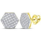 10kt Yellow Gold Round Diamond Hexagon Earrings 1/5 Cttw