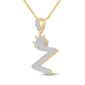 10kt Yellow Gold Mens Baguette Diamond Crown Z Letter Charm Pendant 3/4 Cttw