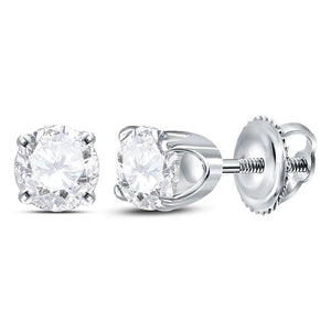 14kt White Gold Womens Round Diamond Solitaire Earrings 5/8 Cttw