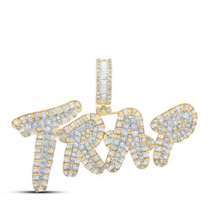 10kt Two-tone Gold Mens Baguette Diamond TRAP Phrase Charm Pendant 3-3/8 Cttw