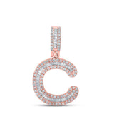 10kt Rose Gold Mens Baguette Diamond C Initial Letter Pendant 1/2 Cttw