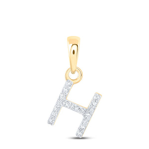 10kt Yellow Gold Womens Round Diamond H Initial Letter Pendant 1/20 Cttw