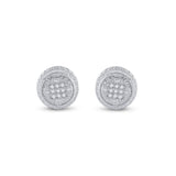 Sterling Silver Round Diamond Circle Disk Stud Earrings 1/20 Cttw