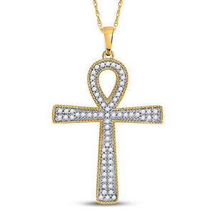 10kt Yellow Gold Mens Round Diamond Ankh Cross Charm Pendant 1/6 Cttw