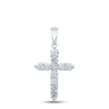 14kt White Gold Womens Round Diamond Cross Pendant 1 Cttw