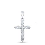 14kt White Gold Womens Round Diamond Cross Pendant 1 Cttw