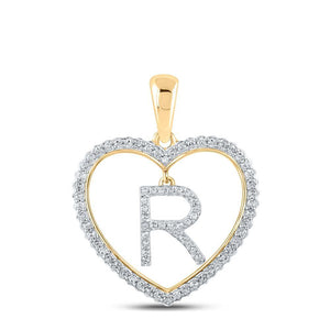 10kt Yellow Gold Womens Round Diamond Heart R Letter Pendant 1/4 Cttw