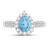 10kt White Gold Womens Pear Synthetic Blue Topaz Solitaire Ring 2 Cttw