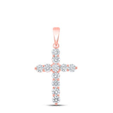 10kt Rose Gold Womens Round Diamond Cross Pendant 1-1/2 Cttw