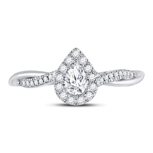 14kt White Gold Pear Diamond Solitaire Bridal Wedding Engagement Ring 1/3 Cttw