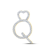 10kt Yellow Gold Womens Round Diamond Q Heart Letter Pendant 1/8 Cttw