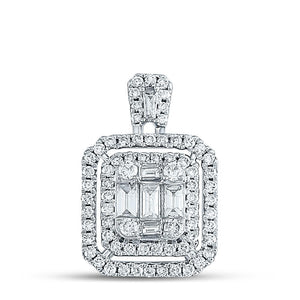 14kt White Gold Womens Baguette Diamond Square Cluster Pendant 1 Cttw